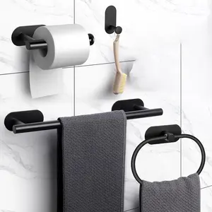 Stainless Steel 4-Piece Bathroom Towel & Tissue Holder Set - No-Drill Waterproof Wall Installation, Adhesive Toilet Paper Holder, Space-Saving for Small Bathrooms & Apartments