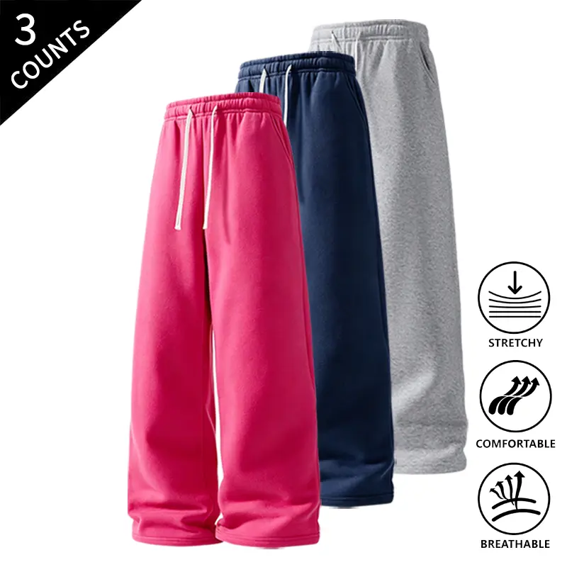 3-Pack Men’s Loose Fit Straight Leg Sweatpants, Elastic Drawstring Waistband, Stretchable & Breathable, Ultra-Comfortable Casual Pants for All Seasons