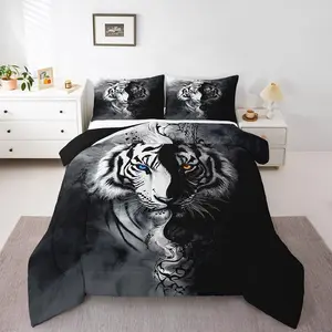 Feelyou Tiger Pattern Microfiber Bedding Set - African Safari Animal Duvet Set with Black and White Stripes, 3D Wildlife Quilt, Skin-Friendly Soft Warm Blanket for Boys, Breathable Soft Blanket
