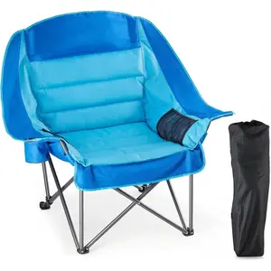 Portable Camping Chair with Cup Holder & Cooler Bag – 450 LBS Heavy Duty Folding Chair for Fishing Beach, Compact Carry Bag Included, Supports Up to 450 lbs (Blue/Black Grey/Green/Red Grey)