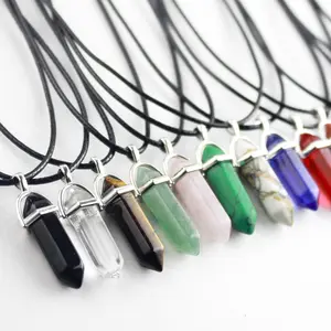 Wish Natural Stone Hexagonal Column Pendant European and American Fashion Natural Crystal Hexagonal Column Bullet Head Hexagonal Column Necklace