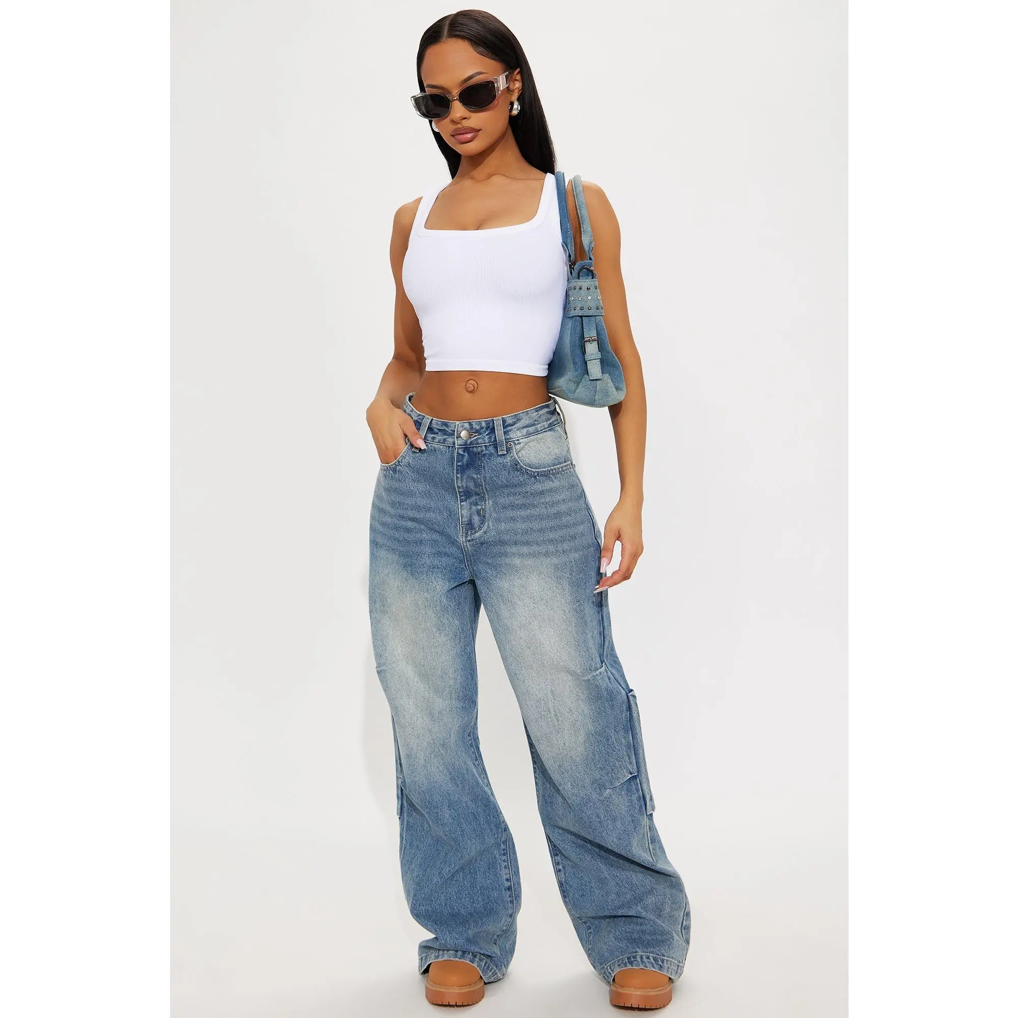 Sight Unseen Loose Wide Leg Denim Jeans - Medium Wash