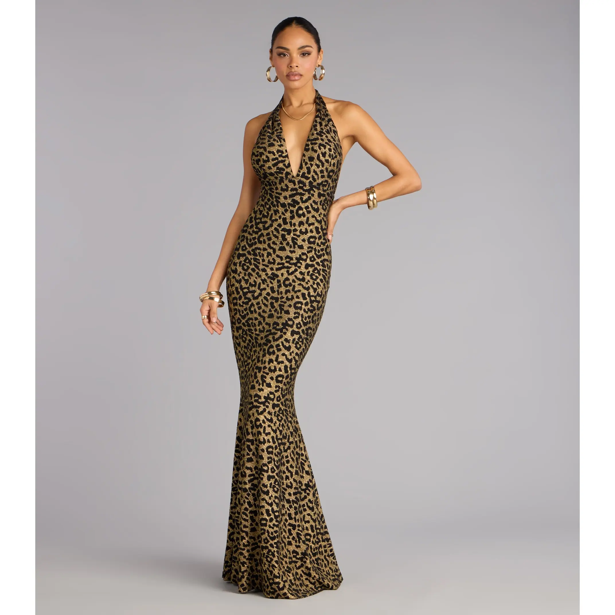 Diana Glitter Leopard Mermaid Formal Dress