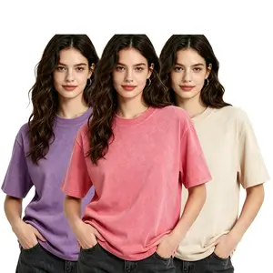 3-Pack Women's Unisex Acid-Washed Retro T-Shirts, Casual Loose Street Style Girlfriend Style T-Shirts, Sports Short Sleeve Pure Cotton Tops