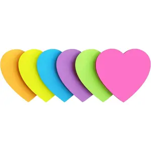 Heart Shape Sticky Notes 6 Color Bright Colorful Sticky Pad 75 Sheets/Pad Self-Sticky Note Pads