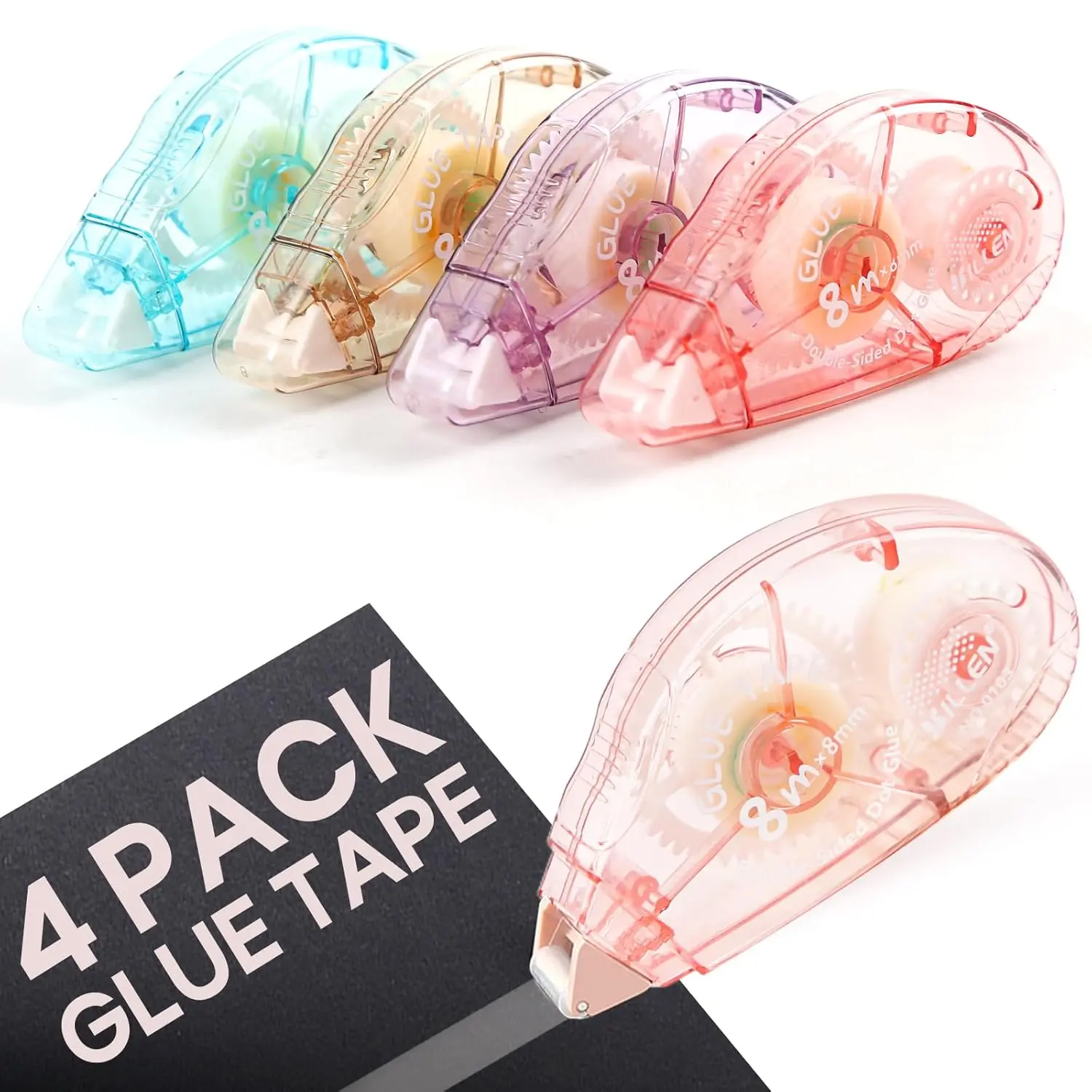 4 Pack Double Sided Tape Roller, Double Sided Adhesive Scrapbook Tape for Scrapbooking Crafts, Glue Tape for Journaling, Gift Wrapping, Photo Albums, Office Supplies, Scrapbook Supplies