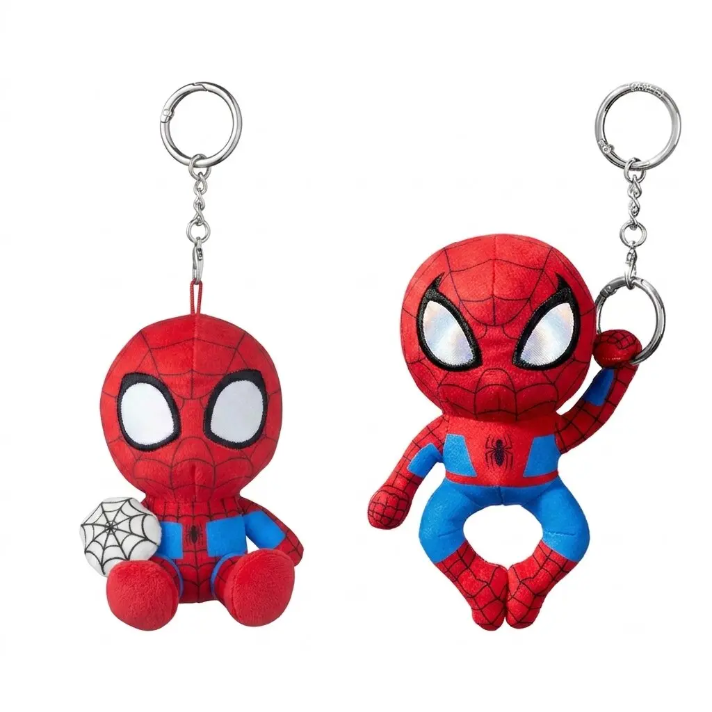 Marvel Spider-Man Hanging Plush Keychain,Cute Spidey Swinging Pose Stuffed Toy Pendant,Soft Mini Figure Backpack Charm Accessory, Cool Key Ring Gift for Kids Adults & Marvel Fans