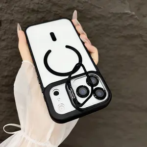 Process Upgraded iPhone 17 Pro Case, Magnetic Case with Protective Ergonomic Comfort Grip, New Magnetic Icon Process Scratch-Resistant Aesthetic, Hidden Foldable Metal Bracket Kickstand, Camera Lens Cover, MagSafe Compatible, Phone-Necessity Elegant