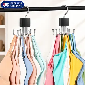 2 Pack Tank Top & Bra Hangers for Closet Organizer, 360° Rotating Metal Bra Organizer Holds Up to 54 Items, Space Saving Closet Storage for Tank Tops, Bras, Scarves, Purses & Accessories