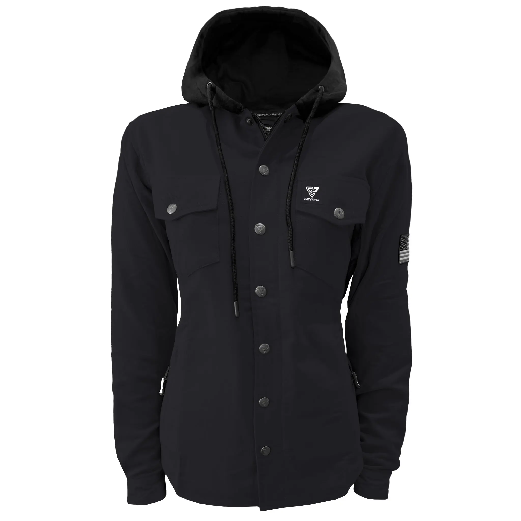 Protective Flannel Hoodie For Women - Black Solid