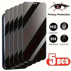 5 Pcs Privacy Protection Screen Protector Compatible With iPhone 17/16/16e/15/14/13/13 Pro/12/11/16 Pro Max/15 Pro Max/14 Pro/Plus/Mini/X/XR/XS Max/7/8/SE2/SE3, 9H+ Tempered Glass, Full-Coverage, Dynamic Island Compatible, Anti-Scratch