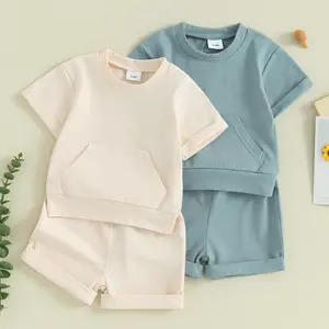Afunbaby Kids Toddler Baby Boys 2pcs Summer Outfits Set Solid Color Short Sleeve T-Shirt Tops and Shorts Summer Clothes Set