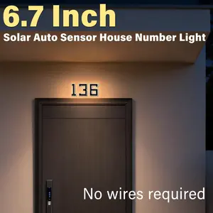 Isunmea Solar Lighted House Numbers 6.7 Inch Waterproof LED Address Signs for Outside Modern House Numbers, Decorate Your Door Number, Modern Farmhouse Illuminated Sign Exterior Homedecor Rustic Design