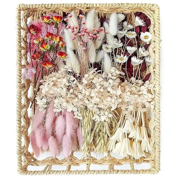 DIY Natural Dried Flower Set, Bulk Dried Flowers, Dried Flowers with Stems, Handmade Dried Flowers Ideas, DIY Flower Set, Door Hanging Wreath, Table Centerpiece Mini Dried Flowers.(Pink)