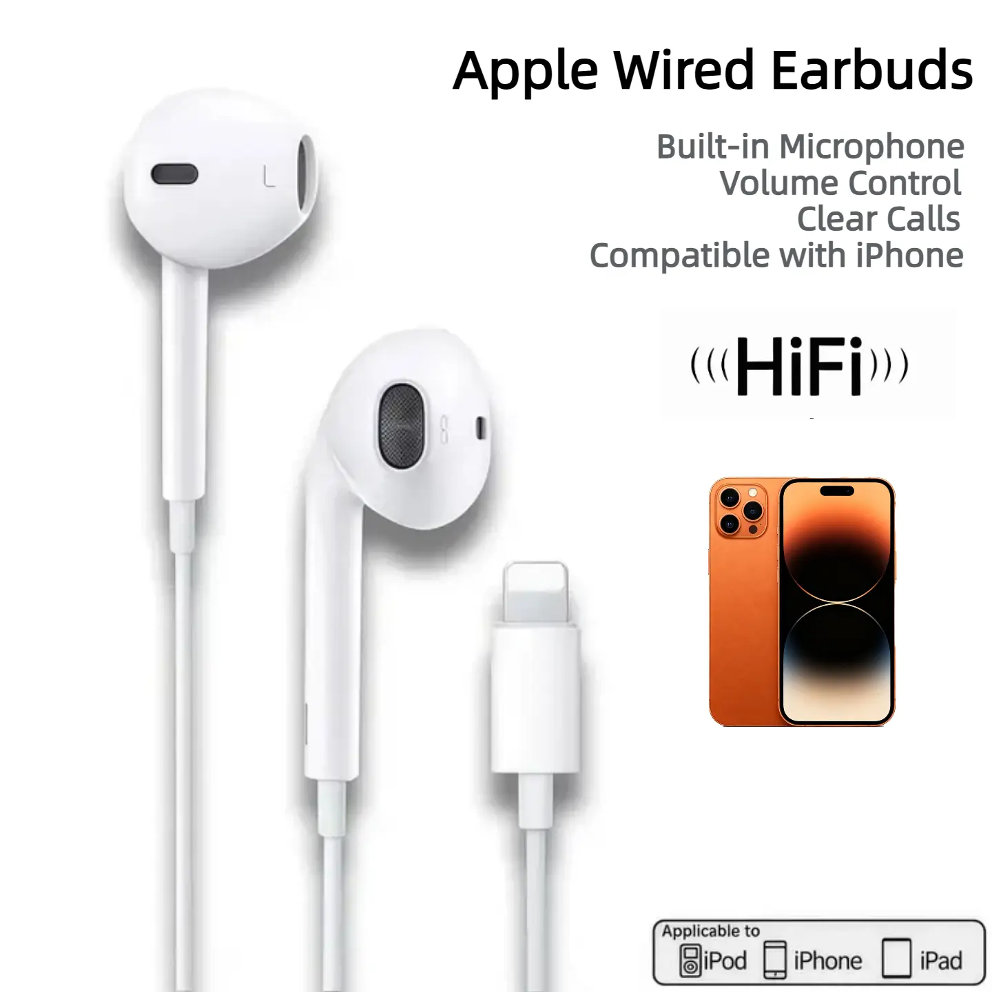Must‑Have Wired Earphones! Choose Lightning or Type‑C Version, Built‑in Mic & Volume Control, White Minimalist Design for Clear Calls & Music