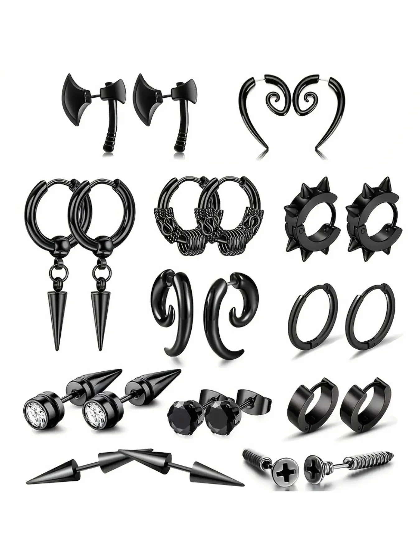 Punk Style Stainless Steel Earrings, Stud Earring Jewelry, Fashionable Hoop Earrings, Hoop Earring Sets, Fashionable Earrings for Women & Men, Trendy All-match & Exquisite Jewelry for Birthday Gift, Screw Back Earrings, High Quality Earrings