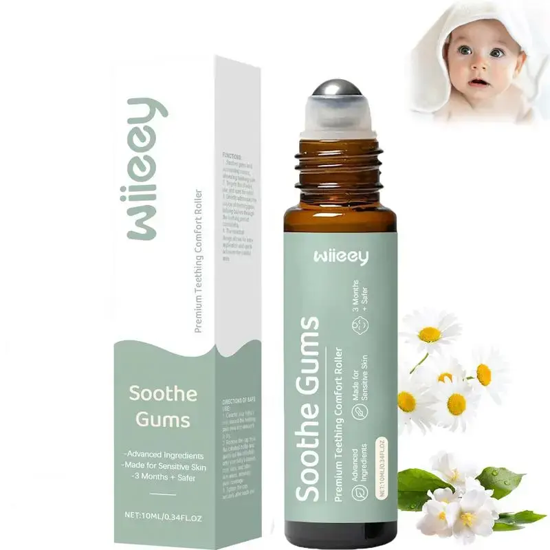 All-Natural Baby Teething Roller for Gentle Relief - Safe & Soothing Teething Solution for Infants - Organic Essential Oil Relief for Sore Gums, Fussiness & Sleep, Safe 3 Months+, 10ml