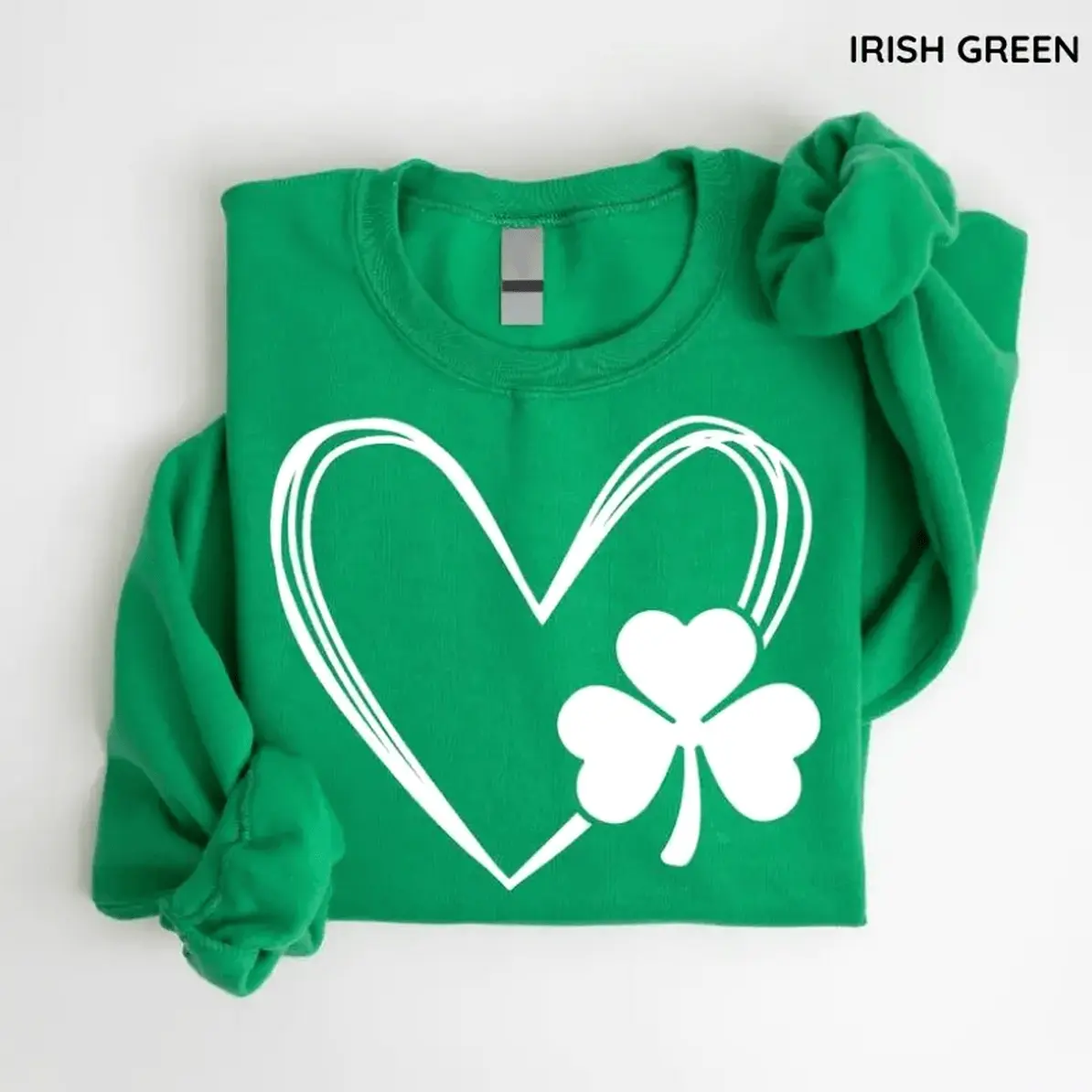 Women's Cute Casual Round-Crew Neck Heart Shamrock Hooded Sweater - Irish Clover Cotton Top, Lucky St. Patrick’s Day Outfit