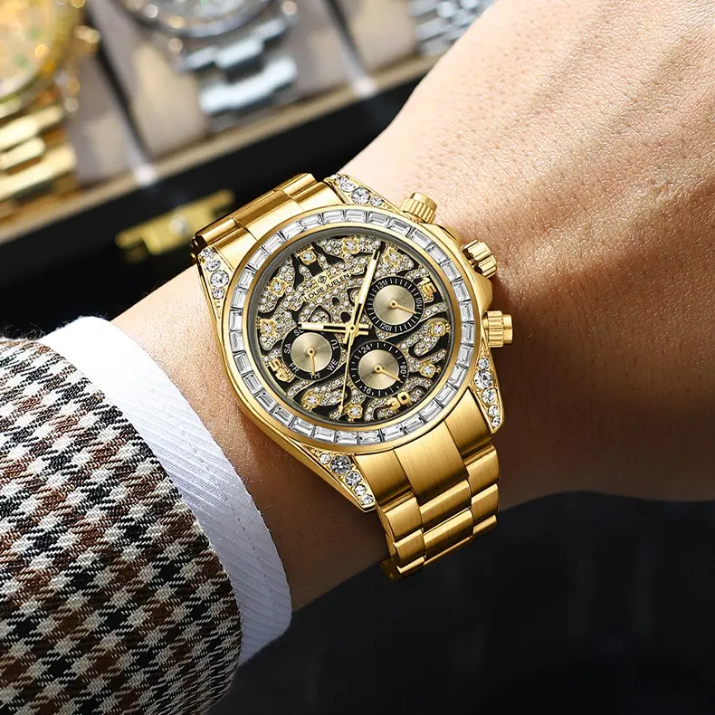 Swiss Automatic Luxury Watch: 42mm Diamond-Accented Bezel & Tiger-Stripe Dial | Exquisite Grandeur Design | Alloy Dial | Triple-Protection (Water/Shock/Glow) | Elevate Your Presence at Business, Evening Galas & Style-Curated Occasions