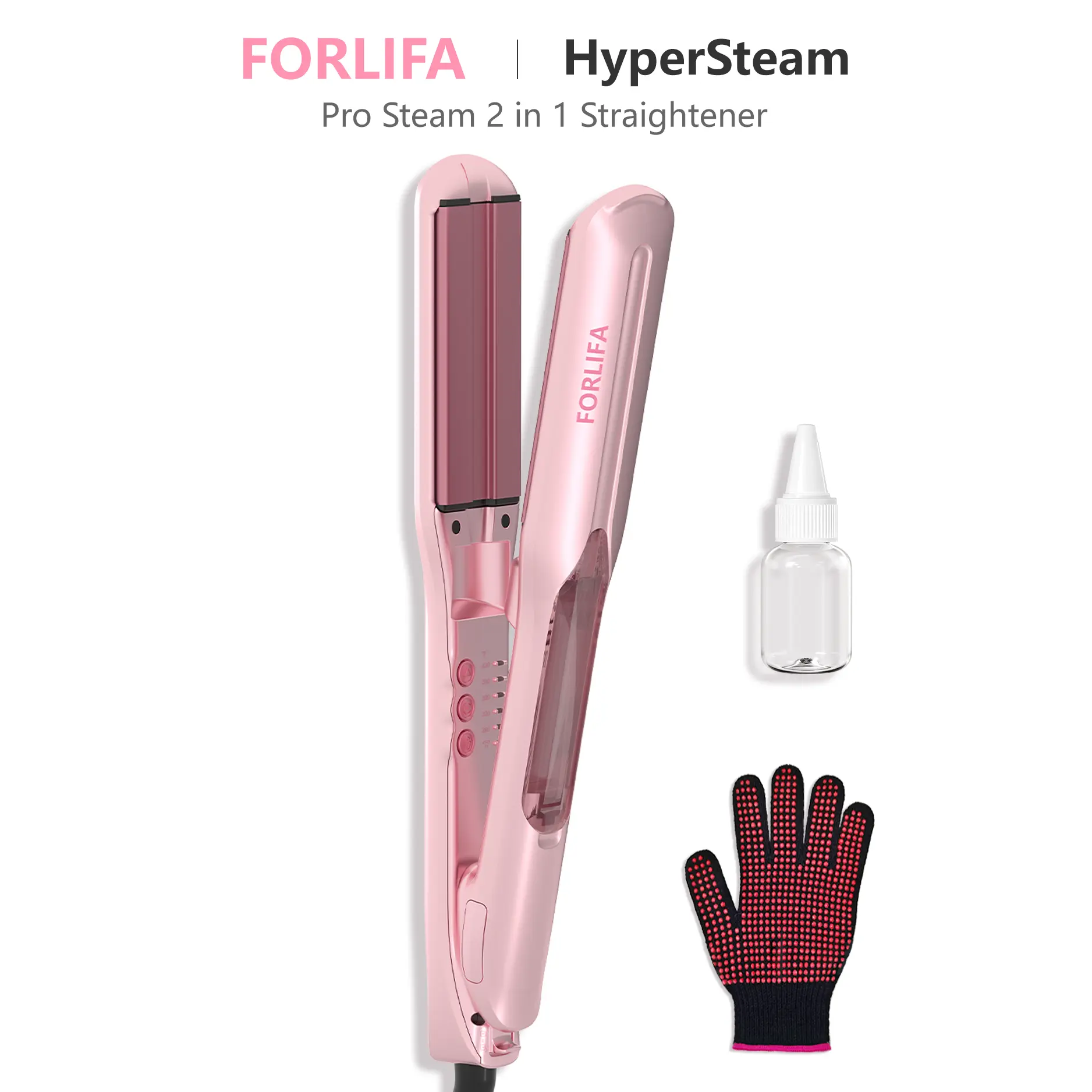 FORLIFA HyperSteam Pro Steam Straightener, 2 in 1 Multifunctional Styler with Cool Mist & Infrared for Healthy, Frizz-Free Straightening, 1.5-Inch Plates, 5 Temp Settings, Auto Shut-Off, Silky Straight Hair, 3 In 1 Curlers & Straighteners, Curling, Automa