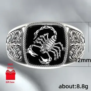 925 sterling silver ring, scorpion shaped ring, personalized retro ring. Men's ring, fashionable classic ring, gift jewelry box, elegant men, suitable for birthday gifts, holiday gifts, Valentine's Day gifts, and meet and greet gifts.