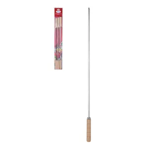 Alpine Cuisine Stainless Steel Barbecue Skewers 6pc Set with Comfortable Grip Nonslip Wooden Handle - Flat Skewer Heavy Duty Reusable &  Rust Resistant - Chicken & Beef Skewers - Easy to Clean