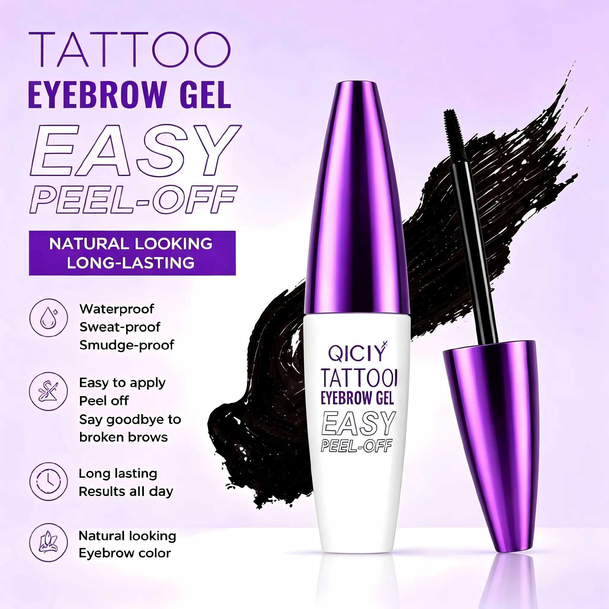 Easy Peel-Off Tinted Eyebrow Gel - Waterproof, Sweatproof, Long-Lasting Black or Brown TattooTint, Film-Forming, Medium Coverage for All Skin Types, Women's Cosmetic Gift #Summervibes