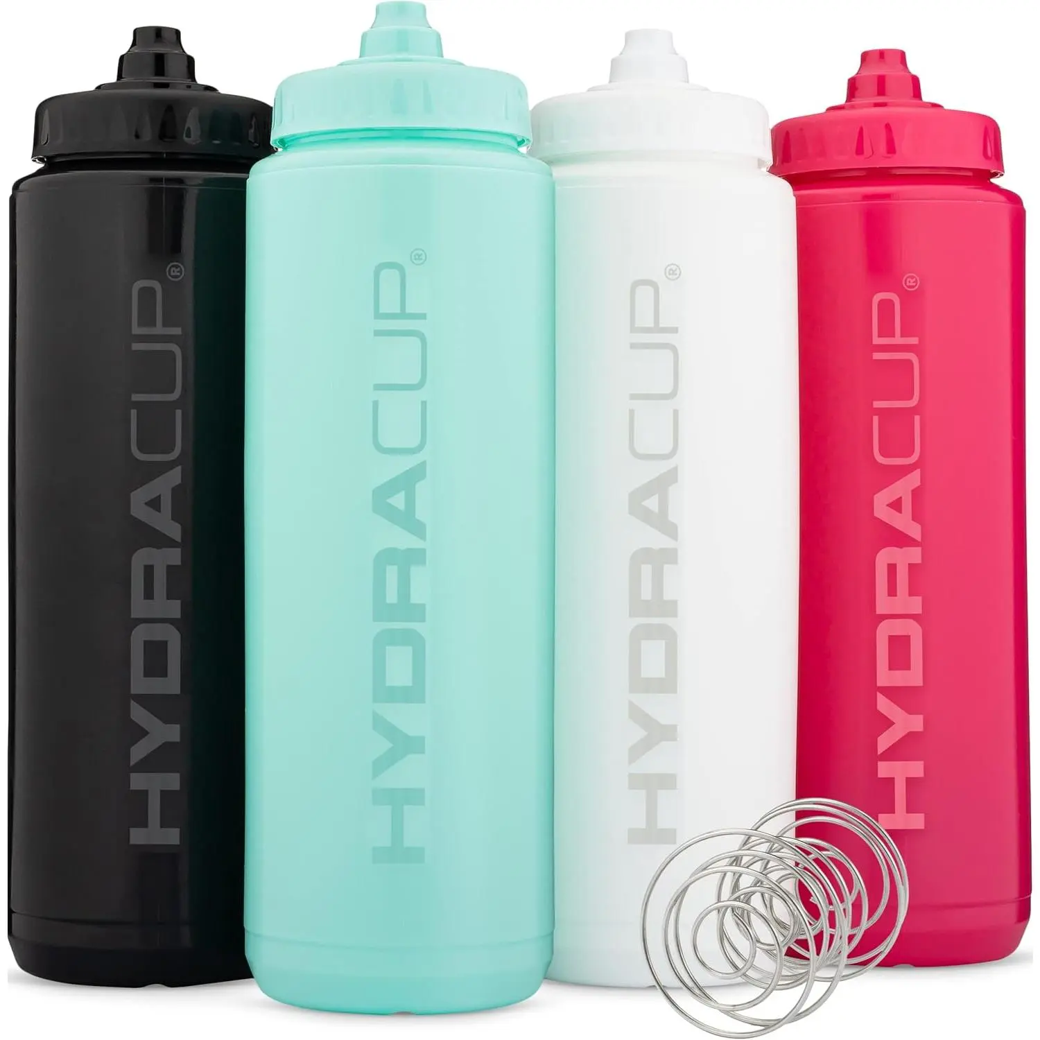 Sport [4 Pack] 32 oz Squeeze Water Bottles, Fast Flow Sports Water Bottle with Ball Blender Whisk, Bike & Cycling Water Bottle, Travel To Go, BPA Free (Bright Colors)