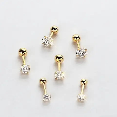 Women's 18K Gold-Plated Dainty Earrings Set - 6-Pack Round Ball CZ Earrings Studs, Brilliant 4-Prong Elegance Stack, Boxed for Daily Wear in Gift Box