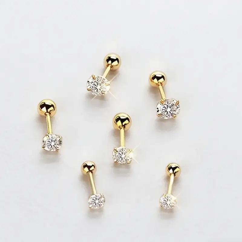 Women's 18K Gold-Plated Dainty Earrings Set - 6-Pack Round Ball CZ Earrings Studs, Brilliant 4-Prong Elegance Stack, Boxed for Daily Wear in Gift Box