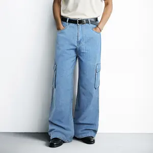 GINGTTO Men's Baggy Jeans Fashion Wide Leg Hip Hop Skateboard Pants Streetwear Denim Pants with Cargo Pockets