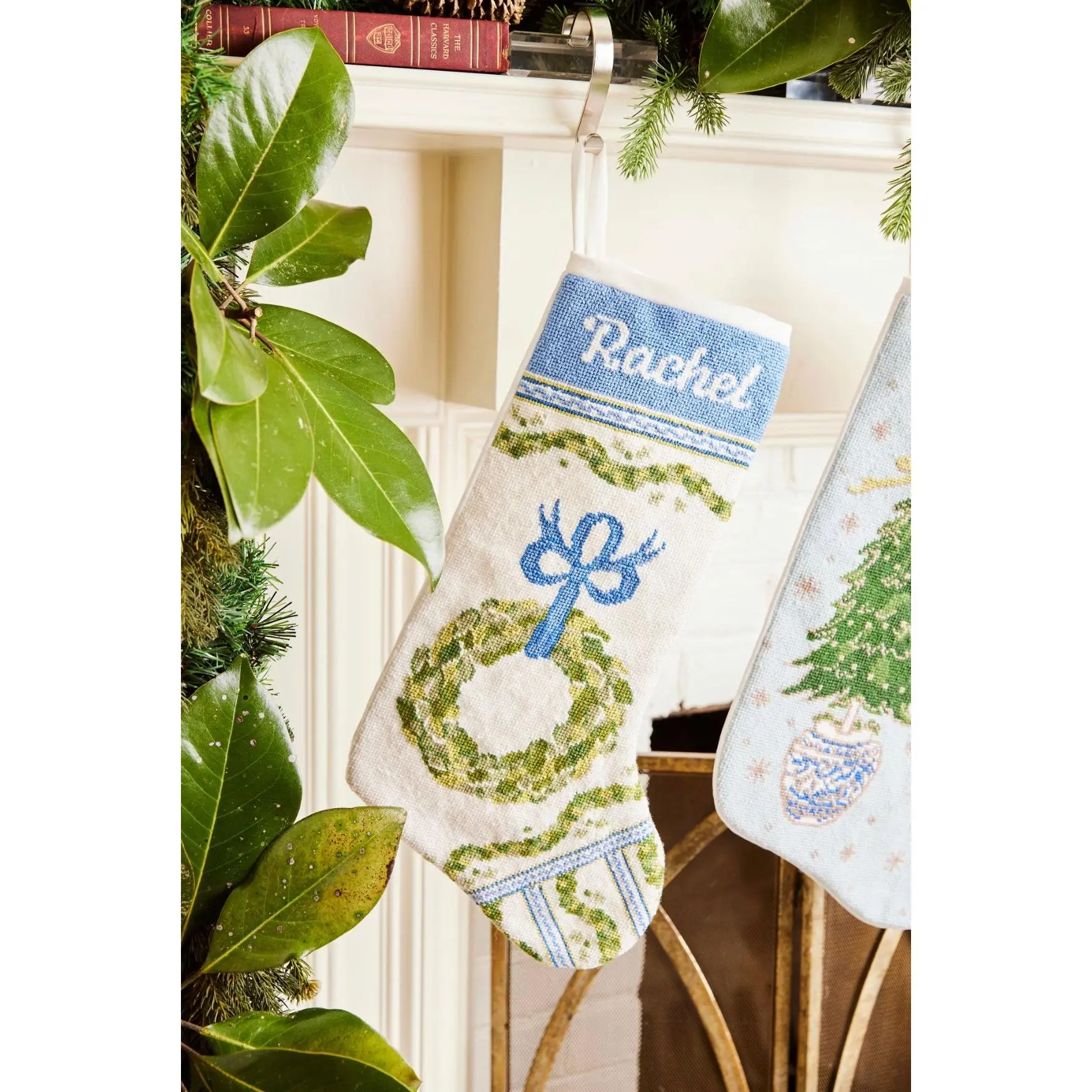 PREORDER FOR 2026: Holiday Trimmings Full Size Needlepoint Christmas Stocking by Dogwood Hill