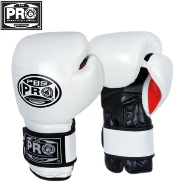 ProBoxing Leather Boxing Gloves – (White & Black) – Training Boxing Gloves for Boxing, MMA, Muay Thai & Sparring – Durable Genuine Leather, Wrist Support, Impact Protection