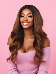 13x4 Long wavy Ombre  brown/gold synthetic lace wig, transparent lace wig, suitable for everyday wear, heat resistant for Christmas.