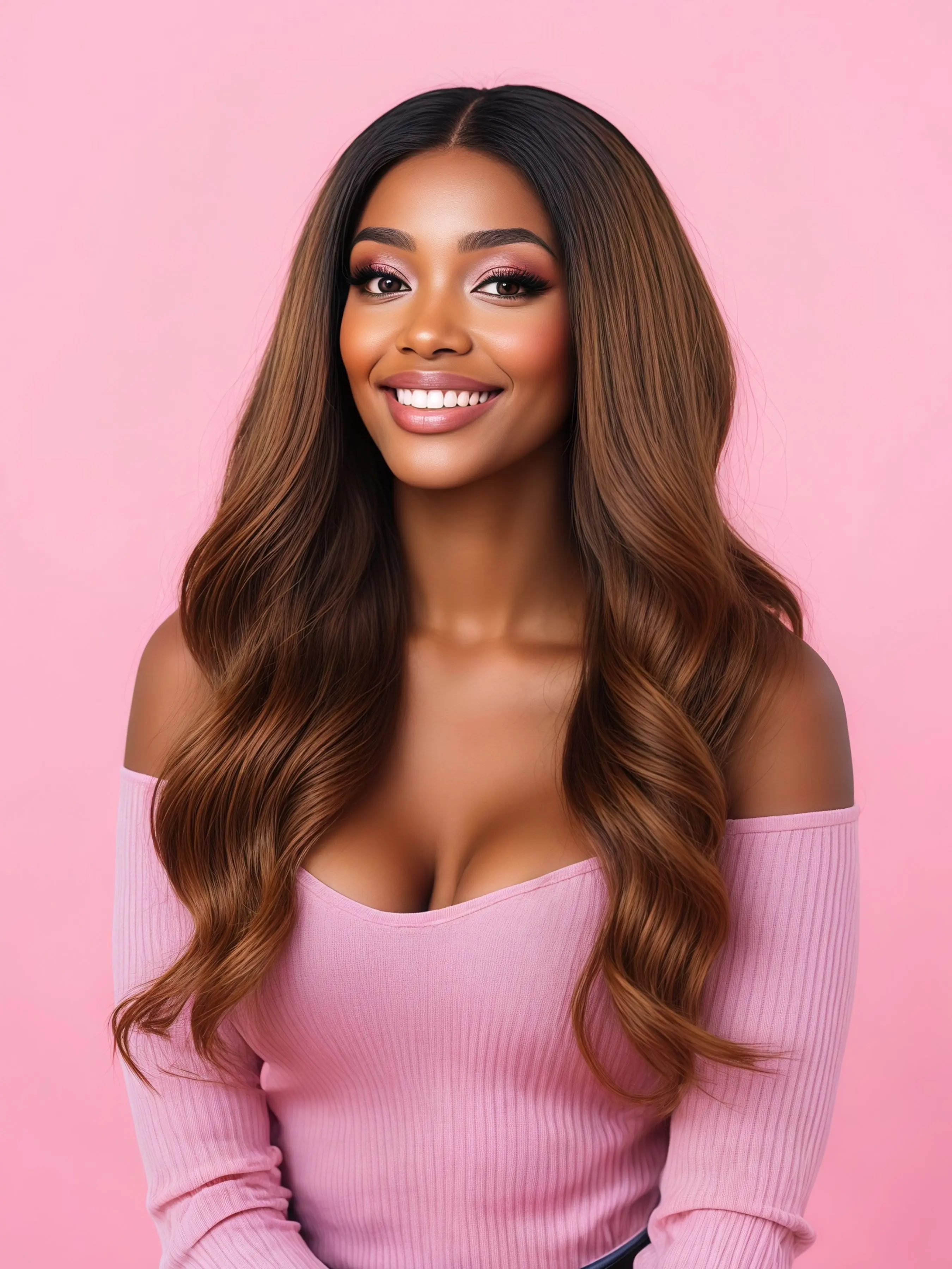 13x4 Long wavy Ombre  brown/gold synthetic lace wig, transparent lace wig, suitable for everyday wear, heat resistant for Christmas.