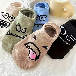 5 Pairs Colorful Cartoon Printed Low-cut Ankle Socks Funny Breathable Lightweight Teenagers Casual Wear Suitable 99 Scenes