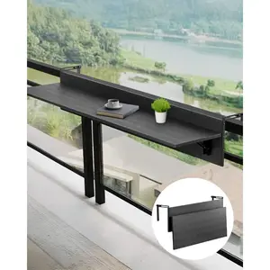 summervibes VEVOR Balcony Hanging Table, 12x 32 in Folding Balcony Railing Table, Outdoor Balcony Bar Tables for Railings, 50 lbs Loading, Fit Railing from 1 to 4.3, Serving Tables for Patio Deck, Outdoor Living Furniture