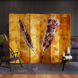 Double Sided 6 ft. Tall Flight Canvas Room Divider with Rustic Finish and Black Frame