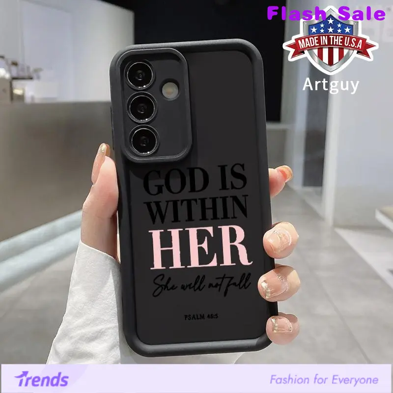Waterproof, Shockproof, Durable Silicone TPU Bumper Soft Case for Samsung Galaxy S22, S23, S24 Ultra, S24 Plus, S25 Smartphones - Non-Slip, Precise-Fit Accessory with Raised Edges Drop Protection & "God is Within Her" Fashion Design Gift, Accessories, Gal