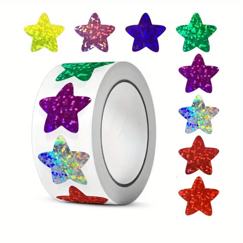 1 Roll Colorful Star Stickers for Kids Reward School Classroom Adhesive Holographic Star Stickers for Teachers Art DIY Craft