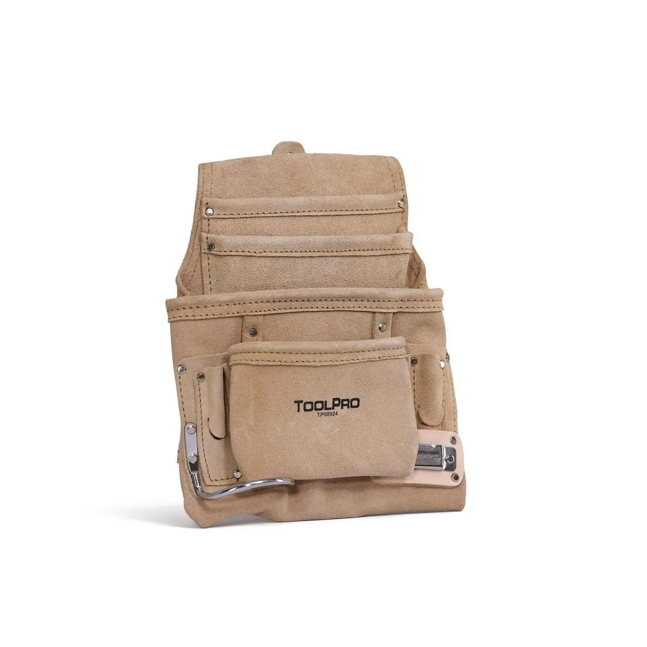 ToolPro 10 Pocket Nail Pouch Suede - High Quality Suede Leather Tool Bag with Nickel Plated Steel Hardware & Belt Clip Tool Bag Organizer Portable Tool Bag Tool Bag Roll