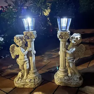 19.29" Roman Column Angel Solar Outdoor Statue, Waterproof IPX4 Grade Roman Column Angel Garden Statue, Outdoor Solar Street Lamp Garden Landscape Decoration(Right, Left) Suitable for Garden, Courtyard Decorative Lighting