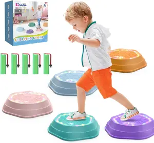 Non-Slip Music & Light Up 5 Pcs Stepping Stones,  Encourage Balance, Sensory Stepping Stones, Indoor & Outdoor Play Gift Colorful Fun Soft Design