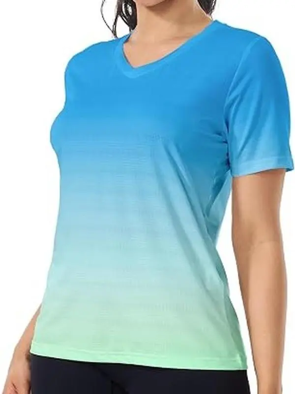 Women's V-Neck Running Shirts Short Sleeve Workout Gym Dry Fit Tops UPF 50+, Moisture Wicking, Lightweight, Soft, Breathable, Tagless, Athletic Tee for Sport, Casual, Hiking, Cycling, Yoga