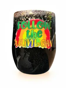 12 ounce Follow the Rainbow glitter epoxy wine tumbler
