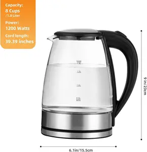 2L Stainless Glass Electric Kettle, LED Light Water Boiler with Auto Shut-Off, Boil Dry Protection, Wide Opening Removable Lid, Drip-Free Spout for Home, Office Kitchen Appliances, Stainless Kettle