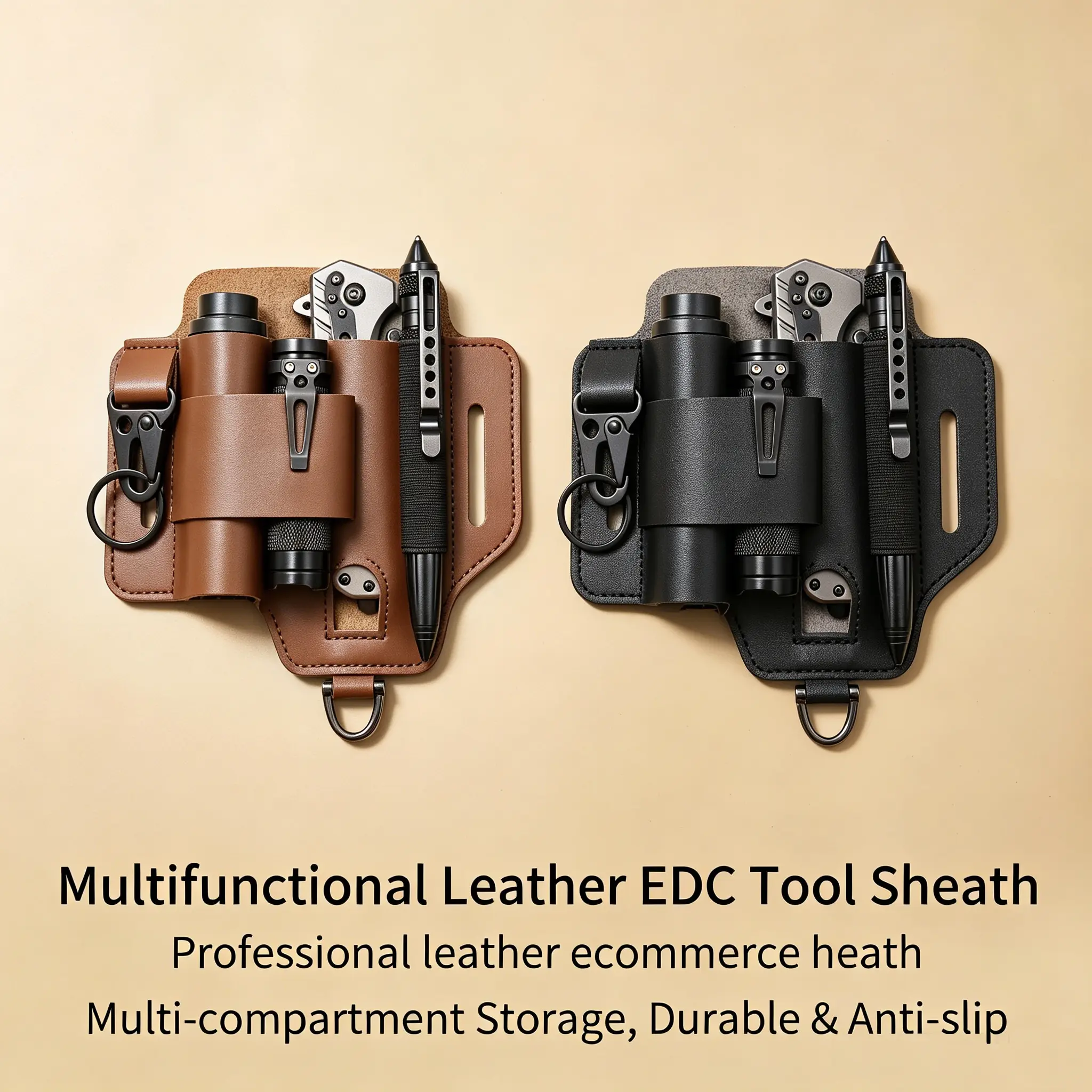 Leather Multitool Belt Holster & EDC Pocket Organizer for Men, Quick Access Holder for Camping, Backpacking & Hiking Gear, Backpacking Gear