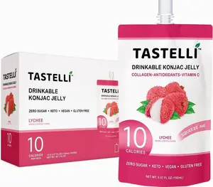Tastelli Konjac Jelly Infused with Collagen Drink + Vitamin C + Antioxidants / 10 Calories, Vegan, Zero Sugar/Healthy Drinkable Dessert Pouch / (Lychee) - 150mL x 10 Pouches