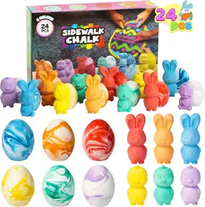 24 Pcs Easter Sidewalk Chalk Set, Easter Eggs Bunny Chicken Gifts for Boys Girls Kids Toddlers for Basket Stuffers Fillers Party Favors
