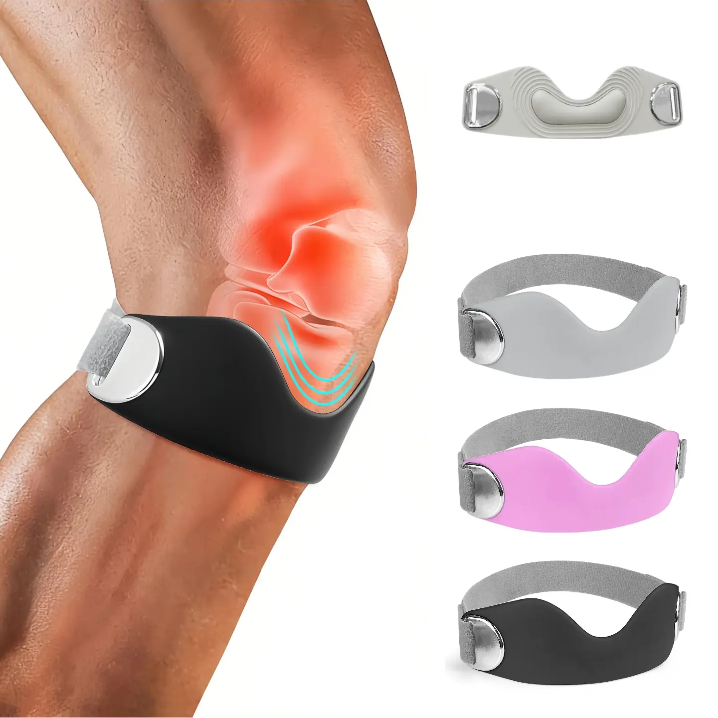 2-Pack Silicone Patellar Tendon Knee Strap Adjustable Knee Brace Pain Relief Jumper's Knee Support for Running Squats Workout Hiking New Pink